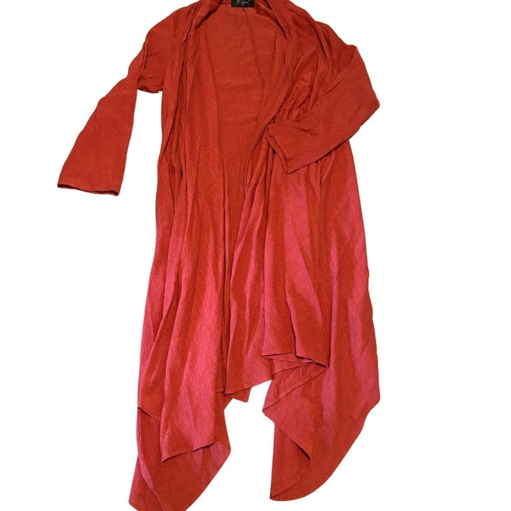 Burnt Orange Long Line Duster Cardigan Biho Cottagecore Layering Plus Size 2X - Picture 5 of 5